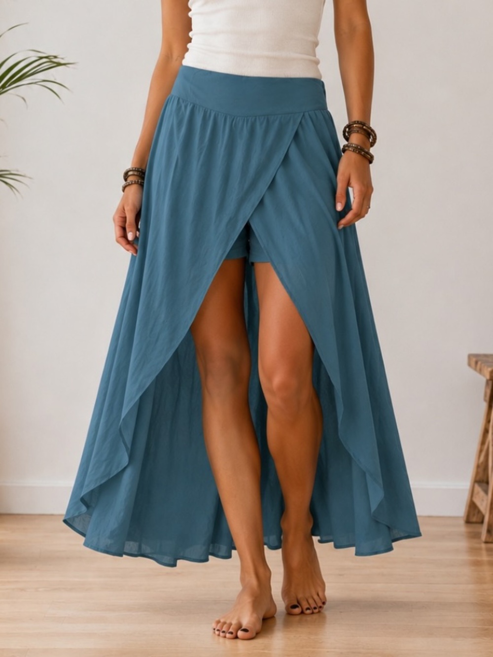 Halara Breezeful Maxi Skirt Womens Size Large Stone Blue High Waisted Low Ruffle